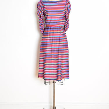 vintage 70s dress colorful striped print knit puff sleeve midi dress S clothing 