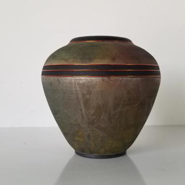 1990's Collis Art Raku Pottery Vase. 