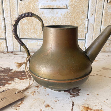 Brass Teapot with Wrapped Handle, Made in Holland - Vintage Farmhouse Decor 