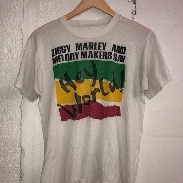 Vintage 80's Ziggy Marley and the Melody Makers 'Hey World' T-Shirt. Super Soft! 3062 