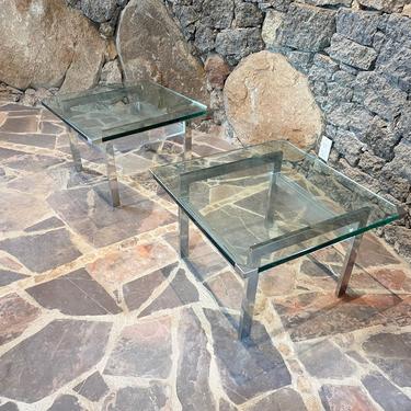 Milo Baughman Side Tables in Chrome Glass and Lucite Clean Modern 1970s 