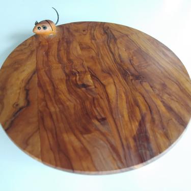 Vintage Olive Wood Cheese Board with Mouse Accent 