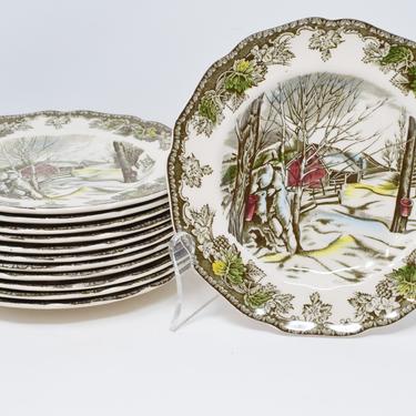Set of 12 Friendly Village Ironstone Bread Plates - Sugar Maple Pattern by Johnson Brothers 