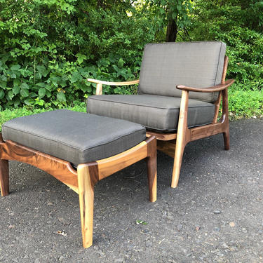 Mid Century Modern Style Lounge Chair with Ottoman / Accent Chair / Upholstered Chair / Danish Modern Chair 