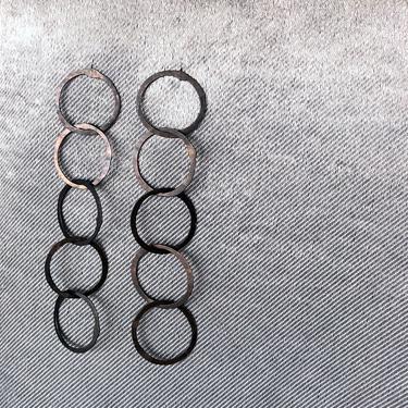 Blackened Sterling Silver Circle Chain Stud Dangles 