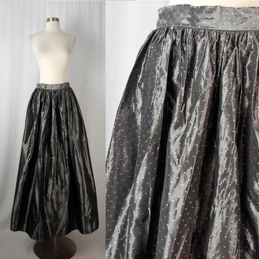 Vintage Nineties Jeanne Alexander Silver Swiss Dot Taffeta Maxi Skirt - 90s Small Formal Prom Acetate Full Gray Maxi Skirt 