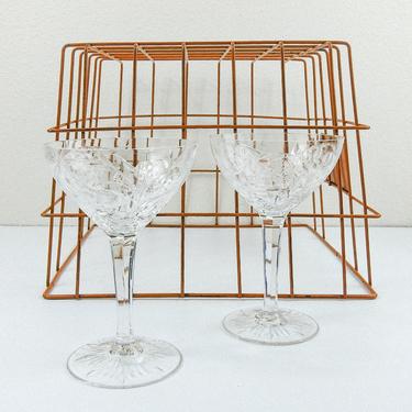 Vintage Champagne Coupes / Etched Glass Champagne Glasses 