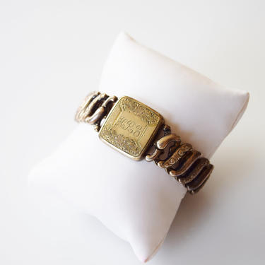 Antique Expandable Sweetheart Bracelet with Monogram | Vintage 1910s-1920s Gold Fill Engraved | HRZ Initials | Expansion Bracelet 