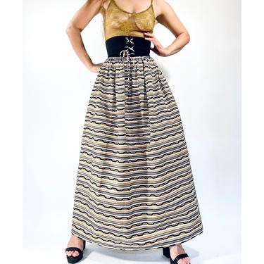 vintage 1970s skirt 70s empire waist geo print skirt w27 