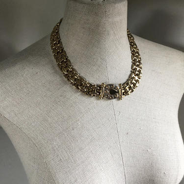 1980s Lucky Horse Shoe Gold Tone Chain Link Statement Necklace 