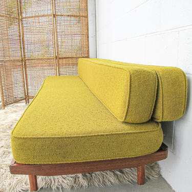 Vintage Midcentury Day Bed / Couch with Reversible Folding Mix-and-Match Chartreuse and Floral Cushions 