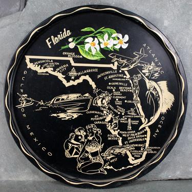 Florida Souvenir Tin Tray - Vintage Florida Map Souvenir - Vintage Black Souvenir Tray from Florida - Sunshine State - Orange Blossoms 