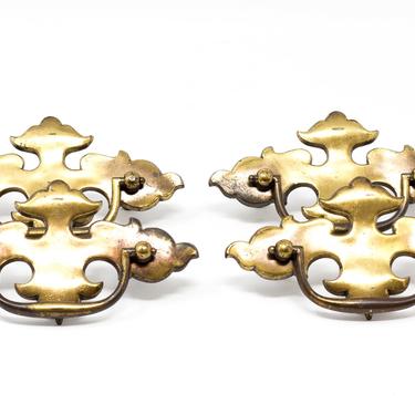 Set of Four Vintage Salvage Chippendale Drawer Pulls, Brass Furniture Pulls 