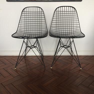 Eames Black Wire DKR Chair With Eiffel Base by Herman Miller - Set of 2 