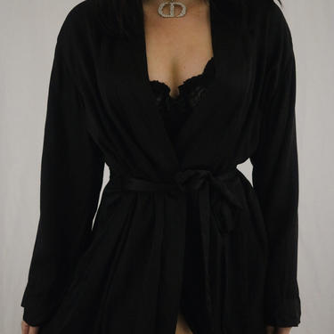 Vintage Victoria’s Secret Black Silk Full Length Robe - XS/S 