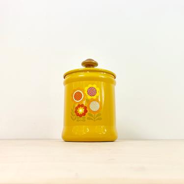 Vintage West Bend Yellow Canister Jar Retro Flower Power 