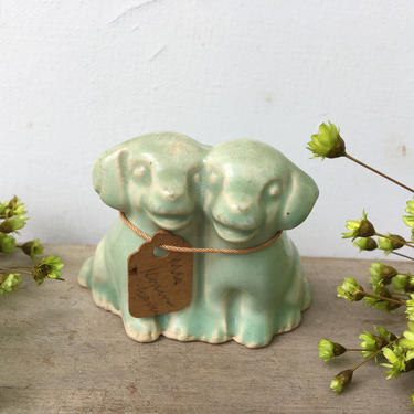 Vintage 2 Puppies Mint Colored Figurine, Small Dog Figurine Of Pups, Small Figurine, Gift 