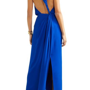 VERSACE Hooded crepe maxi dress, Size 2/IT48, Cobolt Blue, NEW