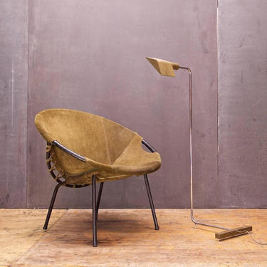Vintage Mid-Century Lusch Erzeugnis Leather Sling ArmChair Modern Mad Men Hoop Circle Olsen Chair 