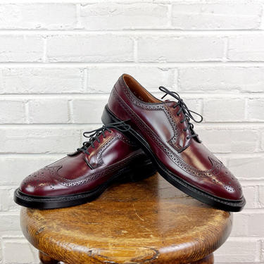 Size 11 D/B Vintage NOS 1980s Bostonian Cordovan Color Long Wing Tips Gunboats Dress Shoes 