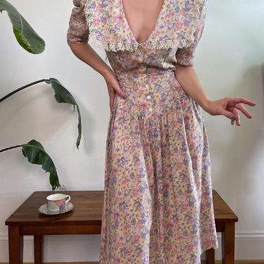 vintage 80s Frederick’s of Hollywood floral garden cotton tea dress 