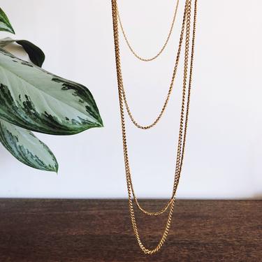 Vintage Gold Tone Multi Layered Chain Necklace 
