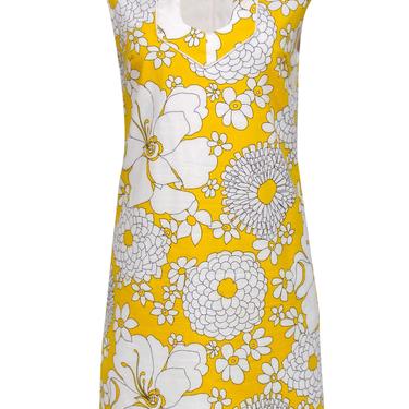 Trina Turk - Yellow & White Floral Print Shift Dress w/ Tassel Trim Sz 4