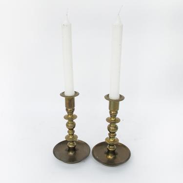Set of 2 Tall Vintage Solid Brass Candle Stick Holders -  Made in India 