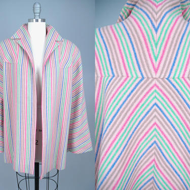 1940s Striped Swing Coat | Vintage 40s Pink Jacket with Chevron Stripe | large / xl 