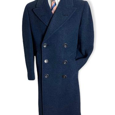 Vintage 1930s/1940s DOUBLE-BREASTED Peaked Lapel Wool Overcoat ~ size 36 ~ Union Made ~ Top Coat ~ Depression Era / Art Deco ~ Valgora 