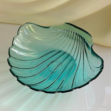 Large Aqua Shell Glass Bowl