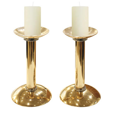 Karl Springer Pair of Candle Holders in Brass and Chrome 1980s