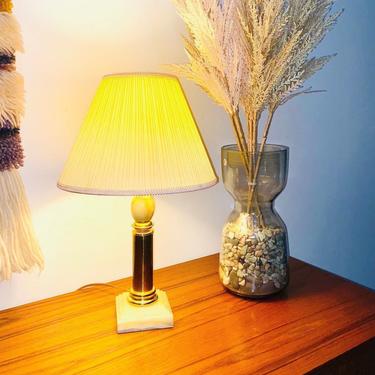 Brass and Green Alabaster Postmodern Accent Lamp and Shade 
