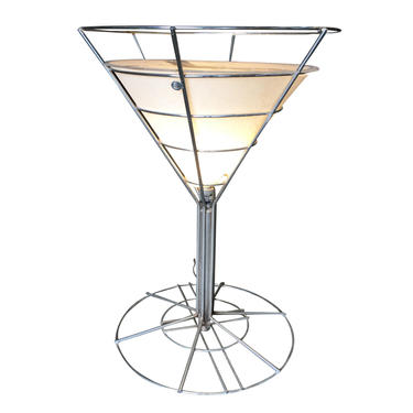 Chrome Wire Art Light Up Martini Lounge Side Table w/ Glass Top 