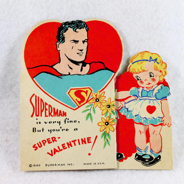 SUPER RARE 1940 Superman Valentine, Copyright Superman Inc. - Vintage Superman Valentine - Superman Memorabilia   | Free Shipping 