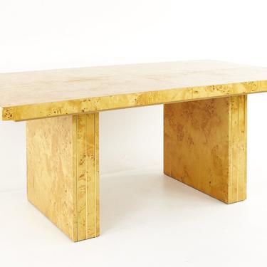 Milo Baughman Style Mid Century Burlwood and Brass Pedestal Dining Table - mcm 