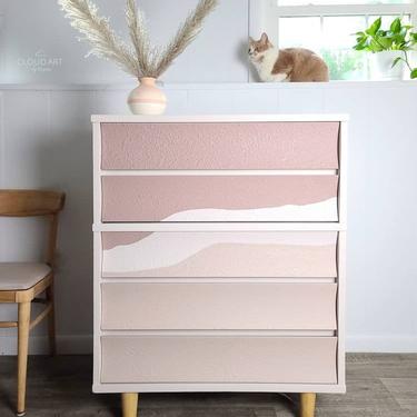 Midcentury Modern Painted Dresser Chest Boho Scandi Retro Textured Concave Drawer Dresser Furniture Bedroom Nursery Girls by CloudArt