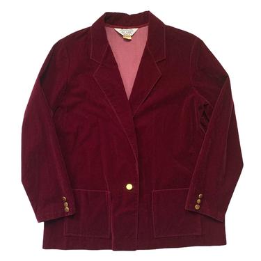Vintage 1970s/1980s BLAIR Women's Velvet Jacket ~ M to L ~ Blazer / Sport Coat ~ Velour ~ Burgundy Red / Wine 