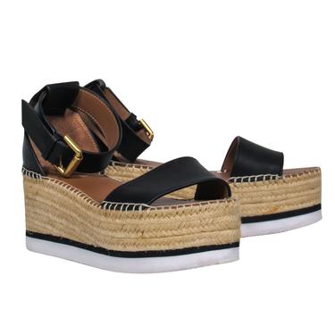 See by Chloe - Black Leather Espadrille Flatform Sandals Sz 8