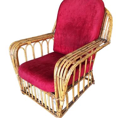 Restored &amp;quot;President's&amp;quot; Art Deco Stick Rattan Lounge Chair 