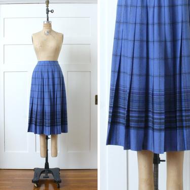vintage Pendleton pleated wool skirt • periwinkle blue plaid 1980s 90s preppy midi skirt 