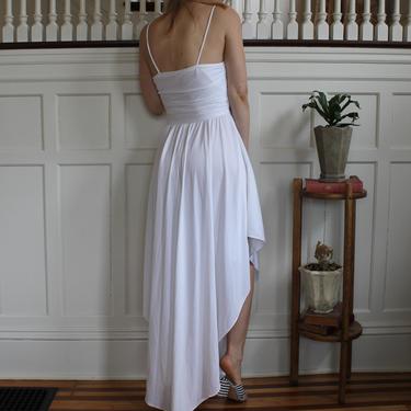 Vintage 70s White Thin Strap Ruched Top Maxi Length Dress Women's Size XS / 0 