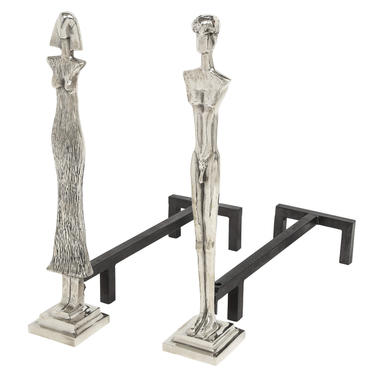 Pair of Artisan Andirons in the Style of Giacometti 1970s