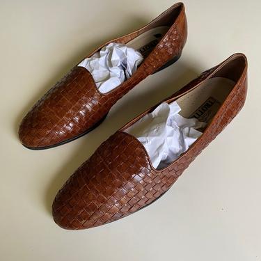 vintage brown leather woven loafers size US 10 
