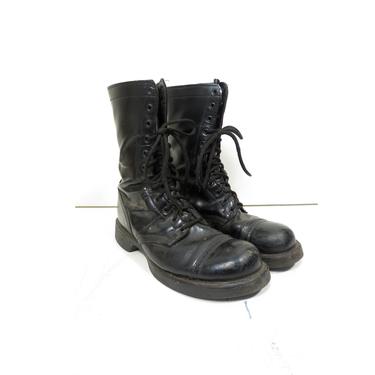 Vintage 80s Black Leather Lace Up Combat Boots Made In USA Size 10.5D 