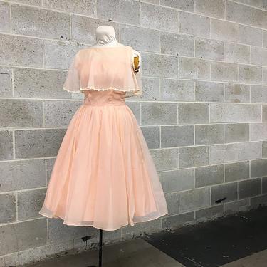 Vintage Pink Tulle Dress Retro 60's Light Peach Party Dress or Bridesmaid Formal Dress Layered Crinoline Prom Dress Pauline's Bridal Shop 