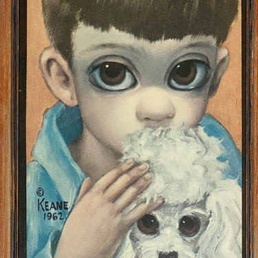 Original Framed Keane Big Eyes Print A Boys Dog 1962 