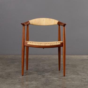 Early Hans Wegner Round Chair Teak and Cane Danish Modern 