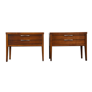 Pair of MCM Walnut Nightstands | End Tables w: Bowtie Inlays