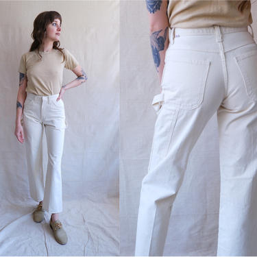 Vintage 80s Canvas Painter pants/ 1980s Ivory Dickies Carpenter Pants/ Size small 25 26 